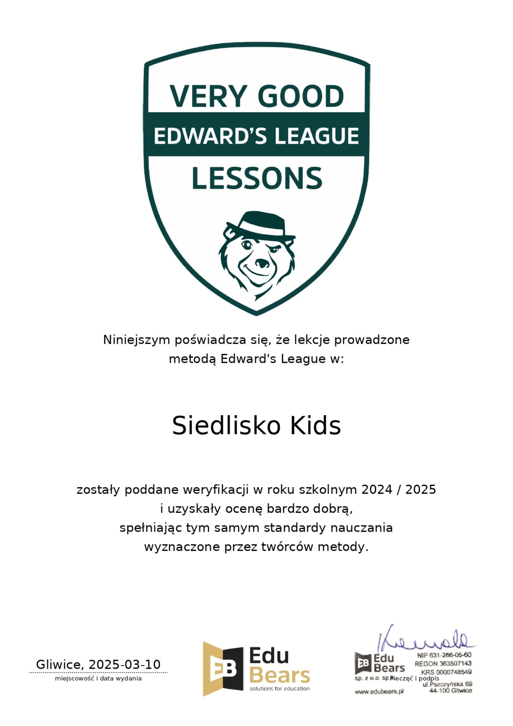 Certyfikat Edward's League
